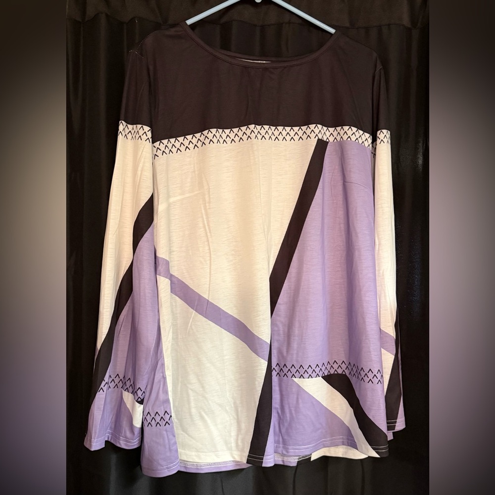 Geometric Black and Purple Long Sleeve Top - xxl